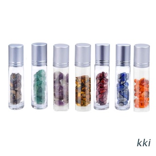 kki. 7 piezas chakra curación rollo de masaje piedras de energía gema cristal esencial chips botella de rodillo de aceite