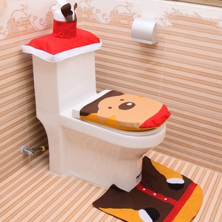 ATWOOD Santa Rug Set Snowman Toilet Mat Toilet Seat Cover Gift Cute Decorative Products Christmas Decorations Three-piece Set Home Toilet Case (8)