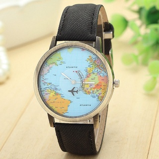 bk reloj de pulsera de lona con mapa de avión para mujer
