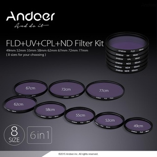 ✧ Andoer 52mm UV+CPL+FLD+ND(ND2 ND4 ND8) Kit de filtro de fotografía juego de filtro ultravioleta Circular polarizante fluorescente de densidad Neutral para Nikon Canon Sony Pentax DSLRs (8)