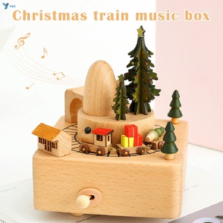 Yyhi* caja de música de navidad de madera árbol de navidad tren caja Musical para cumpleaños boda regalo decorativo