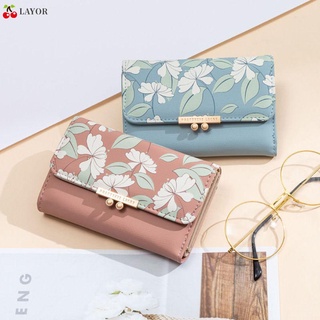 Layor linda cartera de Moda media para mujer Flor impresa multifunción bolso/Multicolor