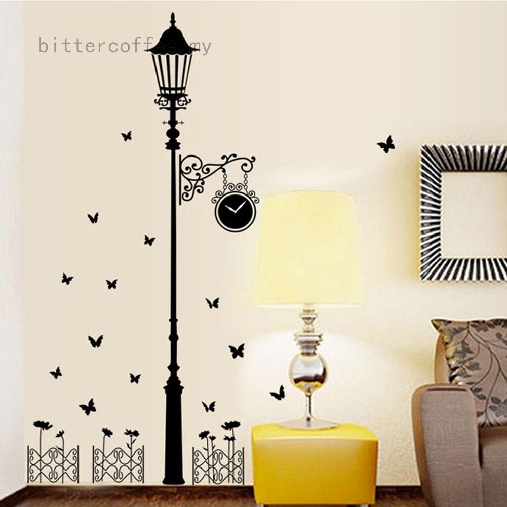 Moda reloj de la calle de la lámpara de poste de mariposa pegatina de pared pegatina de arte de pared DIY decoración del hogar Mural accesorios de arte