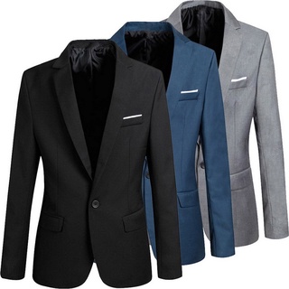 Chaquetas De Moda Para Hombre Traje Formal Bléiser Ajustado De Un Botón Blazer De Negocios Chaqueta De Abrigo Traje De Oficina Negro Azul (1)