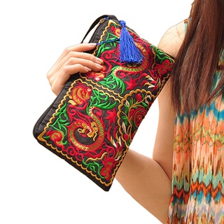 zuxinyi.cl mujer étnico bordado muñequera bolso de embrague cremallera bolso largo cartera bolsa (7)