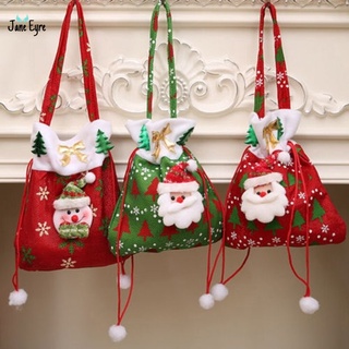 1 Pc Christmas Tote Bag with Snowman Santa Candy Gifts Drawstring Bags for Kids [Jane Eyre]