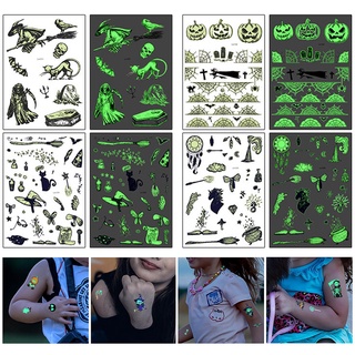 [Halloween] Rocooart Halloween luminoso colorido tatuaje pegatinas fantasma Taty bruja cuerpo arte brazo falso Tatoo