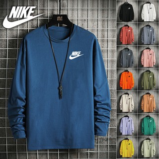 Nike Large size Tee Pullover Men & Women Loose Solid color Long Sleeve T-shirt Hoodie Fashion Couple Tops Wear