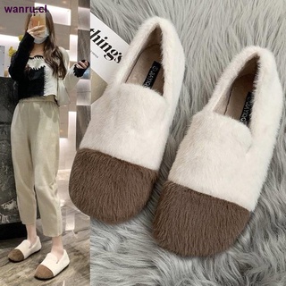 Hairy shoes women s autumn and winter 2021 new outer wear net red imitation mink fur plus velvet color matching wild lazy beanie cotton shoes