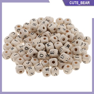 [lindo_bear] 100 cuentas de cubo de madera ABC - cuentas brillantes de madera del alfabeto manualidades letras - 10 mm10 mm