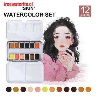 [treewateritn] caja de 12 colores de estaño sólido acuarela piel Color agua pintura f