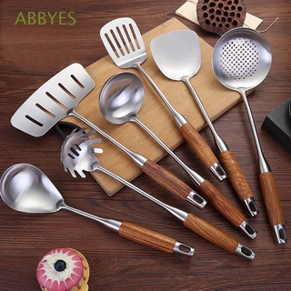 ABBYES Rosewood handle Spatula Chef Spoon Turner Wok Shovel Cookware Non stick Stainless Steel Cooking Spoon Kitchenware Home Kitchen Soup Ladle