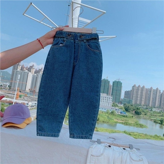 iu niños niño niñas casual elástico cintura jeans pantalones de mezclilla otoño suelto fondos pantalones (6)