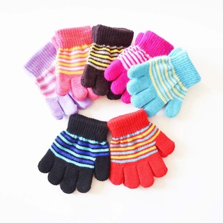 ANGELIC Girls Finger Gloves Kids Printed Stripe Baby Mittens Windproof Winter Boys Outdoor Sports Comfortable Warm Thickened (5)