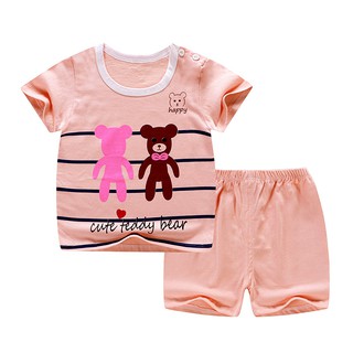 niños ropa de verano camiseta+pantalones cortos manga baju raya pijamas bebé ropa de niños (3)