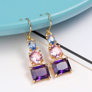 qianzh 1 Pair Women Hook Earrings Skin-friendly Shiny Surface Copper Dangle Earrings with Large Faux Crystal for Wife