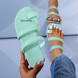 [ashionmango] Sandalias de diapositivas para mujer de un solo dedo del pie zapatilla playa sandalias planas caliente (2)