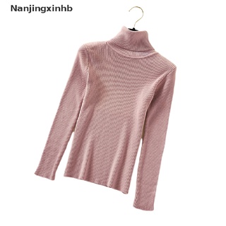 [nanjingxinhb] suéter de punto de las mujeres de manga larga tops de cuello alto jersey delgado jersey de punto superior [caliente]