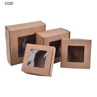 [cod] 10 piezas de papel kraft diy caja de regalo con ventana de pvc transparente galletas pastel jabón embalaje caliente (1)