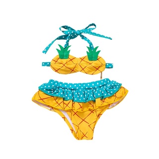 ☀Sun❤Transpirable pequeñas niñas Split traje de baño, verano lindo fresa/piña forma colgante cuello tirantes Top +