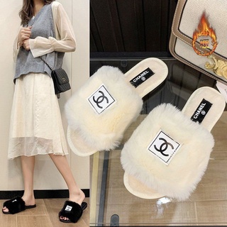 Zapatillas de felpa mujer 2021 camisa moda conejo felpa zapatillas planas