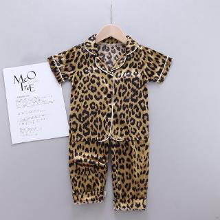 iu verano bebé niños niñas niños leopardo impresión manga corta tops+casual pantalones pijamas ropa de dormir conjunto
