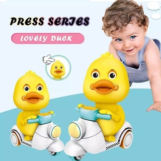 Divertidos juguetes de niños de la motocicleta pequeño pato amarillo prensa de nuevo al pato brotando coche para bebé juguetes de niños