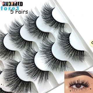 FORE SKONHED 5 Pairs Woman's Fashion False Eyelashes Handmade 6D Faux Mink Hair Eye Lash Extension Eye Makeup Tools Natural Long Fluffy Multilayers Wispy Flared Crisscross