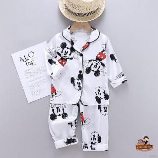 Ruiaike niños niños Mickey seda satén pijamas ropa de dormir conjunto de manga larga blusa Tops + pantalones pijama ropa de dormir 1-6Y