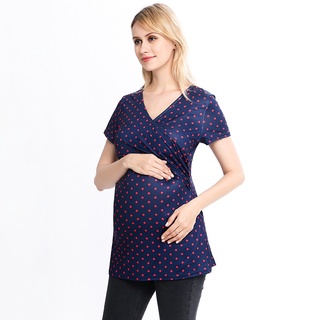 Fashion Pregnant Women Pregnancy Clothes T Shirt Nursing Short Sleeve Tops Maternity Dot Printed T Shirt Lactation Clothe Tops (8)