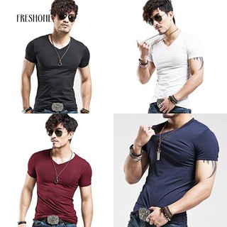 freshone - camiseta ajustada elástica para hombre, cuello en v, manga corta (1)