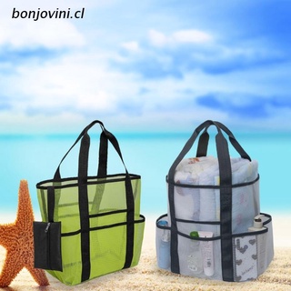 bo.cl Breathable Multiple Pockets Mesh Storage Bag Large Capacity Mesh Bag Beach Picnic Travel Bag Tote Storage Pouch Handbag