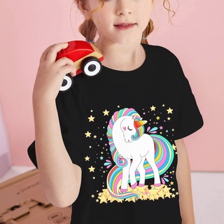 Lindo Pony unicornio impresión T-Shirt niños niñas verano cómodo camiseta hombres y mujeres moda niños manga corta cuello redondo camisa animada y juvenil BAJU