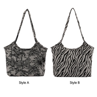 [hst] bolso de la compra de lona con estampado de cebra/estampado en la selva/moda para mujer (2)