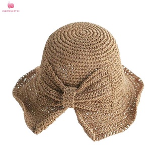 raffia arco sombrero de sol de ala ancha floppy plegable sombreros mujeres playa sombrero de paja