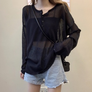 Tt-shirt Internet caliente manga larga suelta ThininsSun-Proof ropa de moda de las mujeres de verano ropa de las mujeres2021top negro nuevo