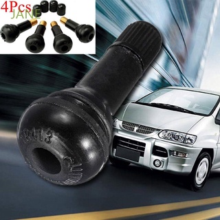 JANE 4Pcs Vehicle Tire Valve Stem Rubber Car Tyre Brass Cap Auto Tubeless Black Snap-In TR413