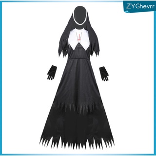 Mujer Halloween Fiesta Cosplay Conjunto Vestido Medieval Monja Fancy Disfraz Negro S