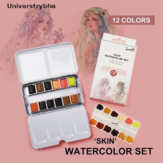 [universtrybha] 12 colores estaño caja sólida acuarela piel color agua pintura para retratos dibujo venta caliente (1)