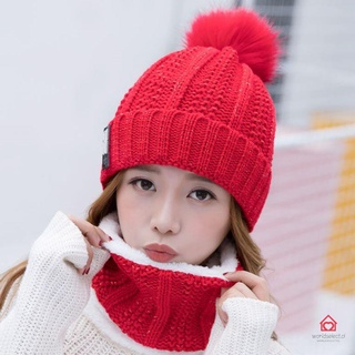 las mujeres de invierno de punto engrosado gorro gorro bufanda bonnet caliente bola de pelo holgado sombrero de invierno
