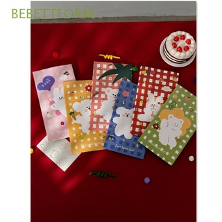 bebettform 6pcs color a cuadros bolsa de papel coreano regalo embalaje galleta caramelo bolsa mini almacenamiento snack bolsa de embalaje con pegatinas oso lindo dibujos animados