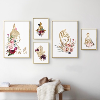 Lienzo sin marco pintura buda loto de flores impresiones y carteles abstracto minimalista arte de pared oficina sala de estar decoración moderna del hogar