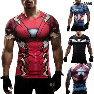 [DREM T.Sh] Tallas Grandes Iron Man Captain America Camiseta De Compresión De Manga Corta Top