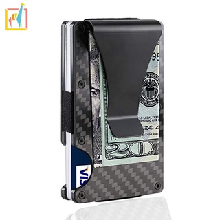 Money clip de fibra de carbono cartera de tarjeta de crédito caso Anti-magnético RFID Anti-deslizamiento de información Personal prevención robo de gran capacidad delgada y ligera conveniente de llevar y unisex FACC (1)