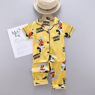 iu bebé niños niñas niños de dibujos animados mickey mouse impresión ropa de dormir conjunto de manga corta blusa+pantalones pijamas conjunto