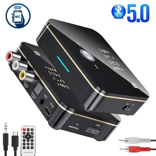 M8 Bluetooth--compatible 5.0 Receiver Transmitter NFC LED Stereo 3.5mm AUX Jack RCA Optical Wireless Audio Adapter Handsfree Call Mic TV PC