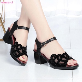 Summer new style 2021 sandals women s Korean mid-heel fish mouth women s shoes thick heel rhinestone hollow pointed toe large size shoes