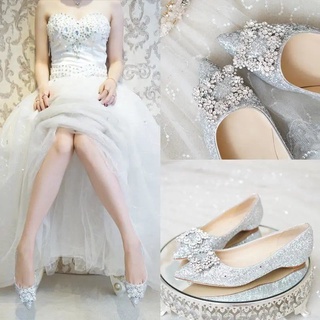 Zapatos de boda mujer 2020 nuevo zapatos de novia lentejuelas hebilla cuadrada zapatos de cristal princesa zapatos de boda dama de honor zapatos planos