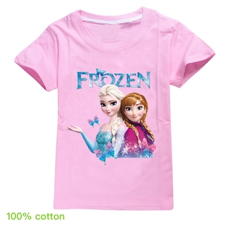100% algodón 2020 verano 4-15 años niñas congelado camiseta camisa niños iluminación de dibujos animados corto Top bebé niño bling entrepiernas niña camisas