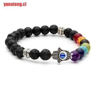 [yunatong]pulsera de piedras preciosas de chakra de la mano de hasa, piedra de lava, cristal, reiki h